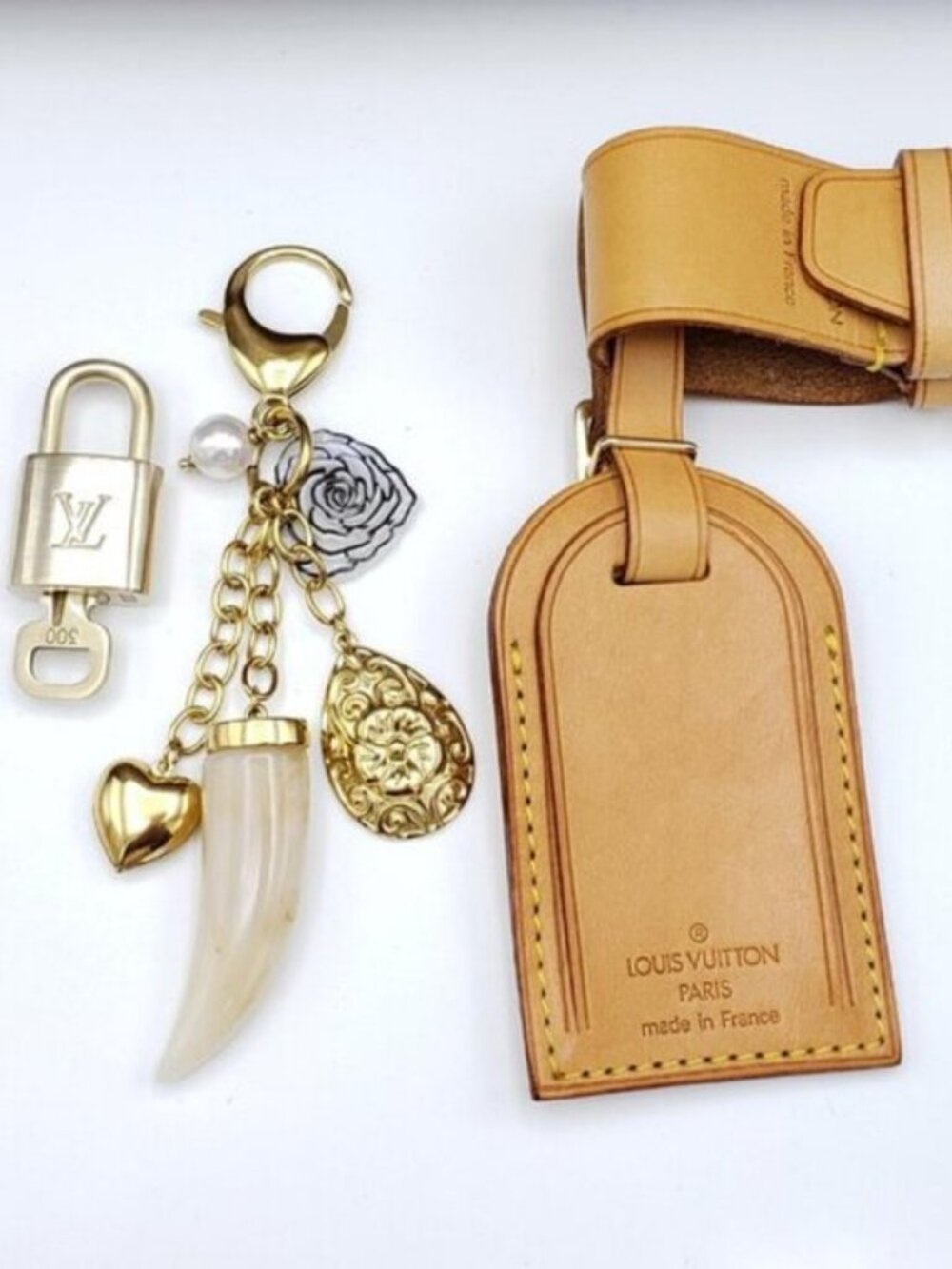 Authentic Louis Vuitton Luggage Nametag and Gold Padlock with Unbranded Keycharm - Picture 5 of 14